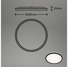 Teknisk ritning av en rund taklampa med måtten 290 mm i diameter och 35 mm i höjd.