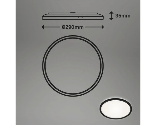 Teknisk ritning av en rund taklampa med måtten 290 mm i diameter och 35 mm i höjd.