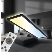 Rektangulär taklampa med fjärrkontroll i ett vardagsrum.