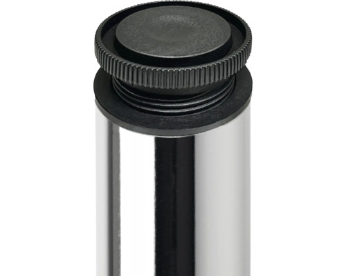 Detaljbild av ett justerbart möbelfot i metall