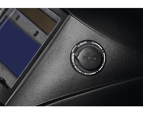 Detaljvy av en svetsmask med justerbart bländskydd