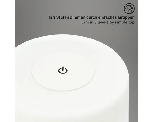 Närbild av en lampa med en strömbrytarsymbol för att justera ljusstyrkan i tre steg genom att helt enkelt trycka