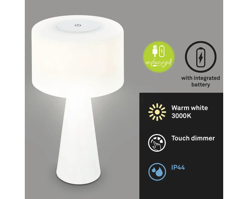 Vit bordslampa med integrerat batteri och touchdimmer