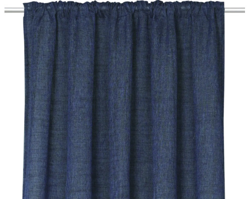 Blå gardin av tyg med rynkband
