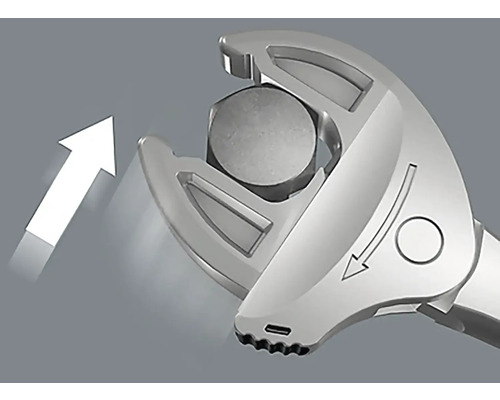 Justerbar skiftnyckel i bruk med pilsymboler för rotationsriktning