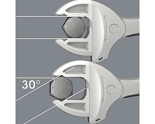 Justerbar skiftnyckel i bruk med 30 graders vinkelförskjutning