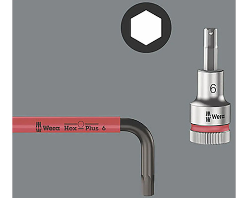 Wera logotyp, sexkantsprofil, sexkantnyckel och hylsnyckel