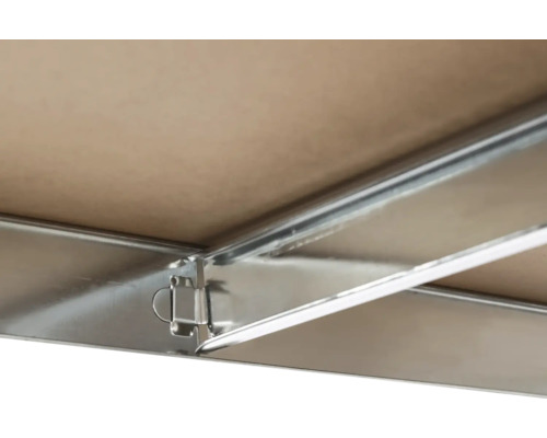 Detaljvy av ett bord med metallram och träskiva