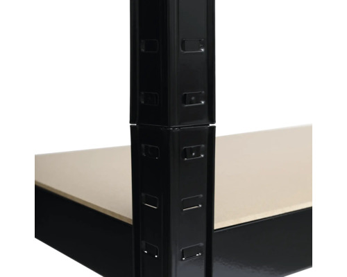 Detaljvy av en metallhylla med hyllplan