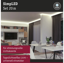 Vardagsrum med indirekt belysning genom SimpLED set 20 m för stämningsfulla ljusaccenter