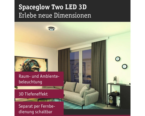 Vardagsrum med Spaceglow Two LED 3D taklampa för rums- och stämningsbelysning med djupeffekt, separat omkopplingsbar med fjärrkontroll