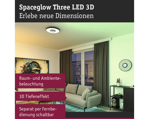 Vardagsrum med Spaceglow Three LED 3D taklampa för rums- och stämningsbelysning