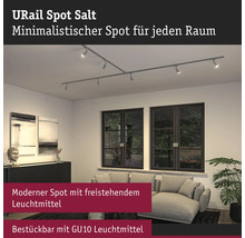 URail Spot Salt skensystem med flera spotlights i ett vardagsrum.