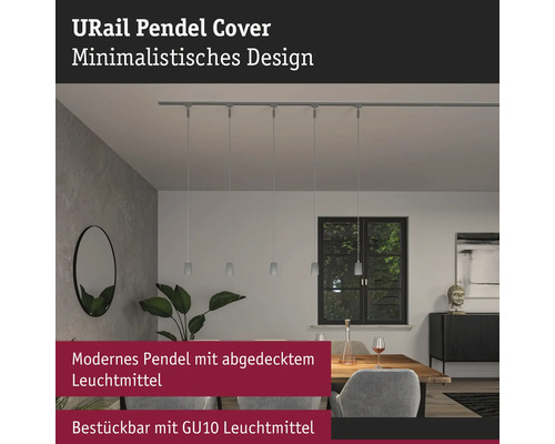 URail pendelarmatur med minimalistisk design ovanför ett matbord