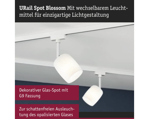 URail Spot Blossom med utbytbar ljuskälla på en vit skena