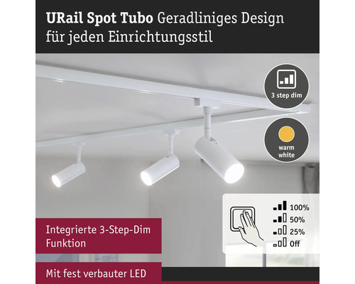 URail Spot Tubo-lampa med 3-stegs dimmer och varmvitt ljus