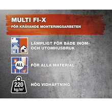 Multi FI-X Egenskaper: För krävande monteringsarbeten, lämplig för både inom- och utomhusbruk, för alla material, hög vidhäftning