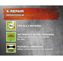 X-Repair reparationslim för alla material, vattentät efter torkning och flexibla limningar