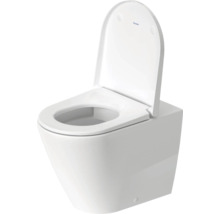 Vit vägghängd toalett med djup spoling, öppen spolkant och Duravit-logotyp