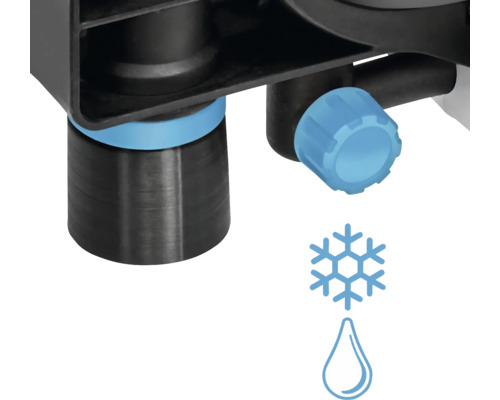 Detaljvy av en kran med kallvattensymbol