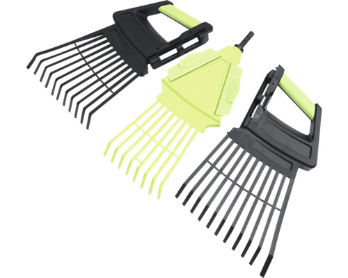 Tre löv- och trädgårdsräfsor med handtag