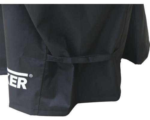 Svart grillöverdrag med företagslogotyp