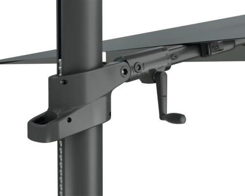 Detaljbild av ett parasoll med krankmekanism för justering av skuggan