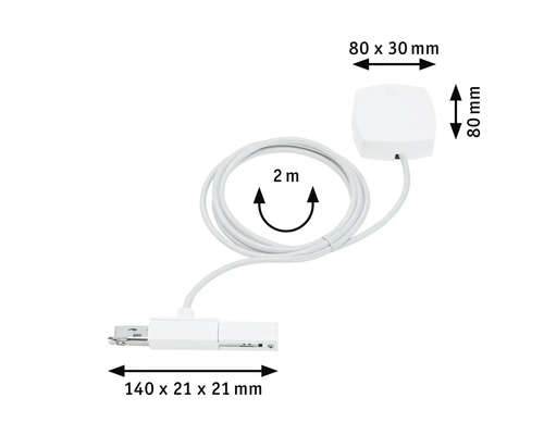 Vit USB-anslutning med kabel, längd 2 meter