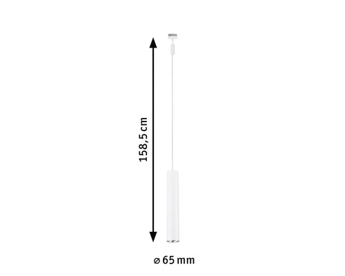 Mått på en pendellampa: 158,5 cm lång, 65 mm diameter