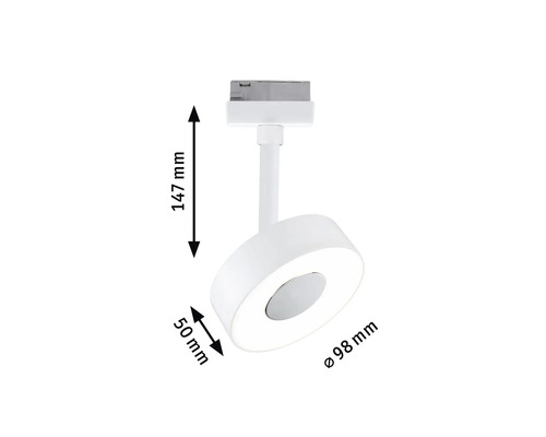 Bild av en rund, vit skenspot med måtten 147 mm hög och 98 mm diameter