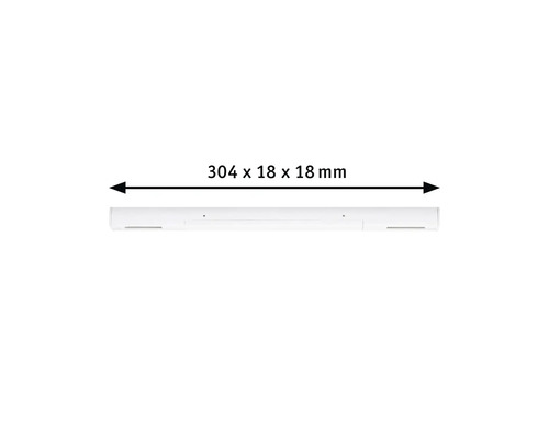 Teknisk ritning av en ljusramp med måtten 304 x 18 x 18 mm