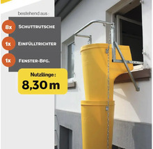 Schakttrumma med påfyllningstratt och fönsterfäste, användbar längd 8,30 meter