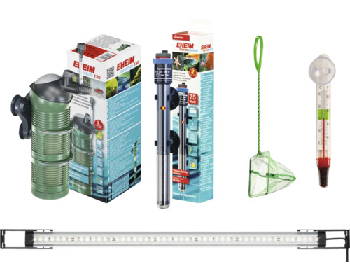 Akvarietillbehörsset med filter, värmare, håv, termometer och LED-lampa