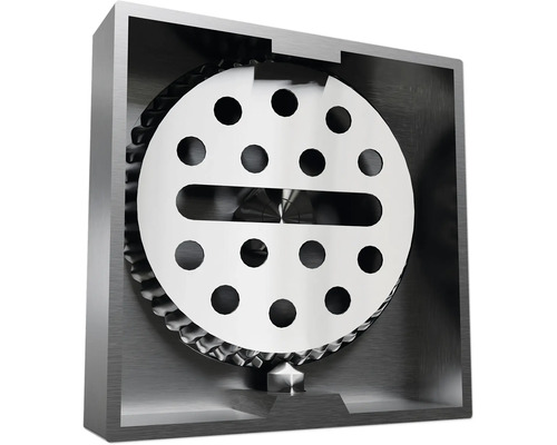 Inre vy av en mekanisk enhet med en perforerad rund komponent