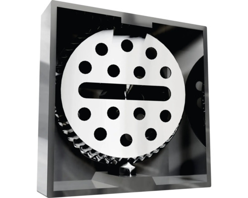 Ventilationsgaller med rund perforerad platta i en kvadratisk ram