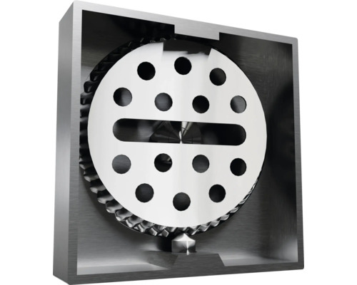 Skärmaskin med runt blad med hål