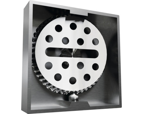 Snittvy av avloppsvattenbackventil med rund lucka och hål