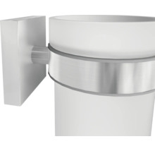 Vägghållare för tandborstmugg av metall och glas