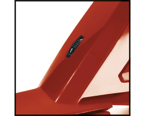 Närbild av en röd enhet med en justeringsratt