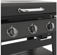 Detaljvy av svart gasolgrill med vridknappar för styrning