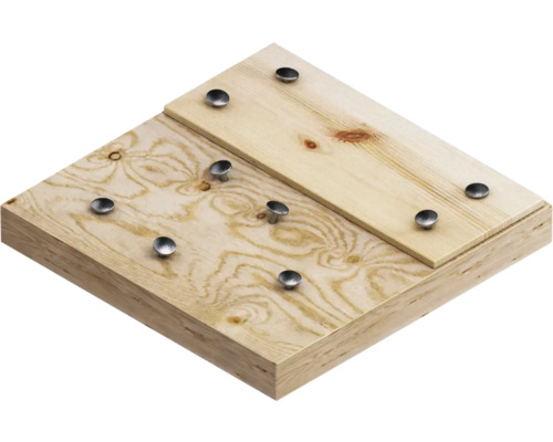 Träskivor sammanfogade med metallspikar