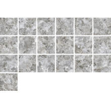 Flera gråa golvplattor med marmordesign.