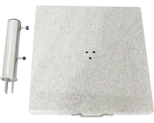 Fyrkantigt parasollfot av sten med rostfritt stålrör