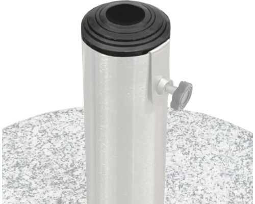 Detaljvy av ett parasollställ med låsskruv