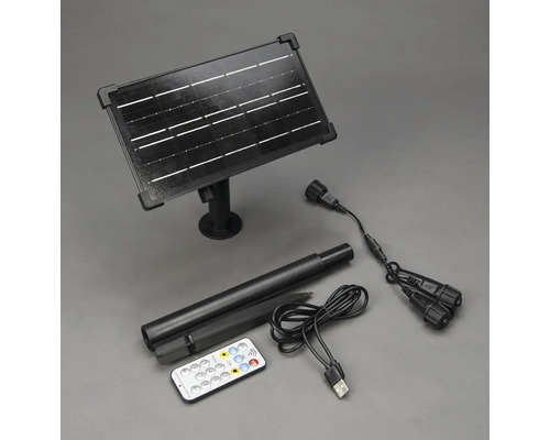 Solpanel, jordspett, kablar och fjärrkontroll