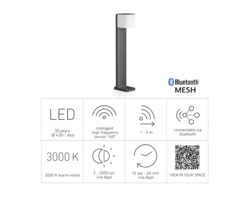 LED-utomhuslampa med bluetoothfunktion och tekniska data