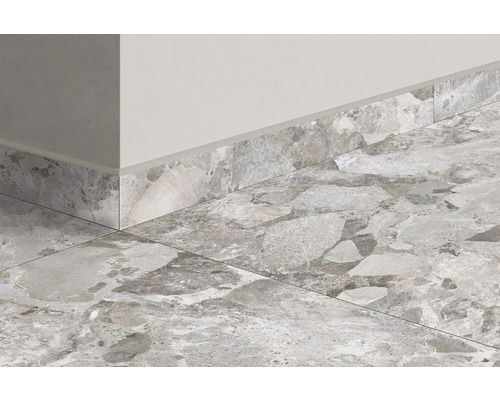 Detaljbild av golvplattor och golvlister inomhus