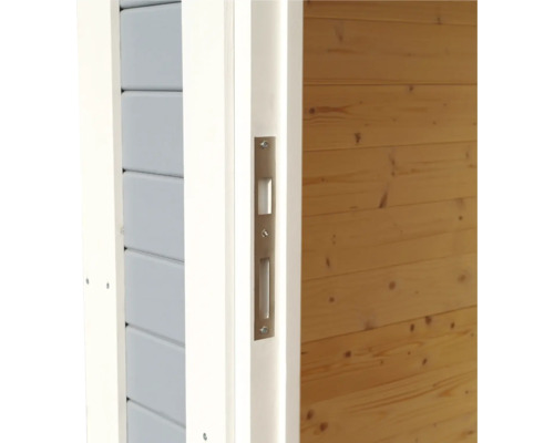 Detaljvy av en dörr med låskista