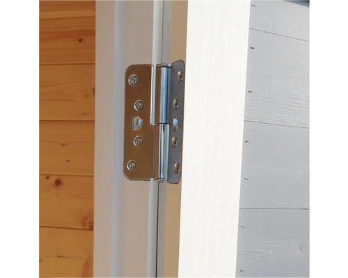 Dörrgångjärn i metall fäst på en dörr