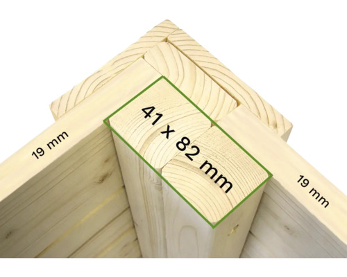 Detaljbild av en träram som mäter 41 x 82 millimeter och 19 millimeter